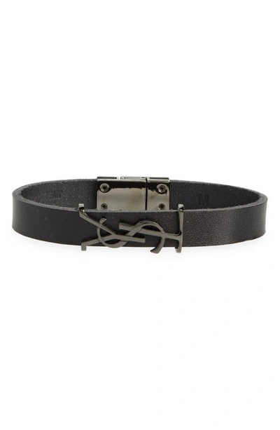 Saint Laurent Ysl Leather Bracelet In Nero