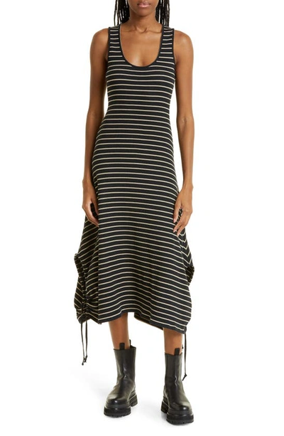 Proenza Schouler White Label Striped Rib-knit Sleeveless Dress In Black/mushroom