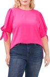 Cece Tie Sleeve Blouse In Bright Rose