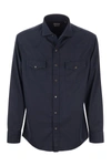 BRUNELLO CUCINELLI BRUNELLO CUCINELLI GARMENT-DYED EASY-FIT TWILL SHIRT WITH PRESS STUDS, EPAULETTES AND POCKETS