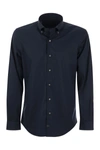 Fay Dark Blue Stretch Cotton Poplin Shirt In Blue