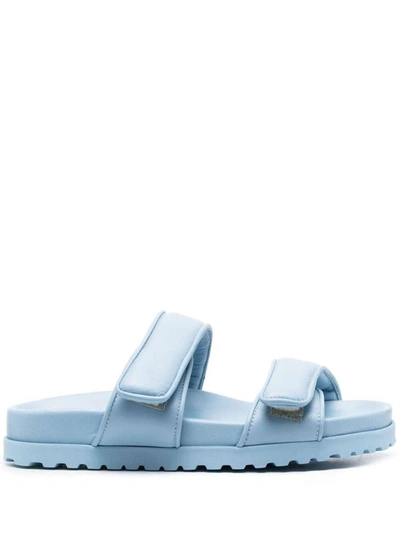 GIA BORGHINI LIGHT-BLUE STRAP FASTENING SANDALS IN LEATHER WOMAN