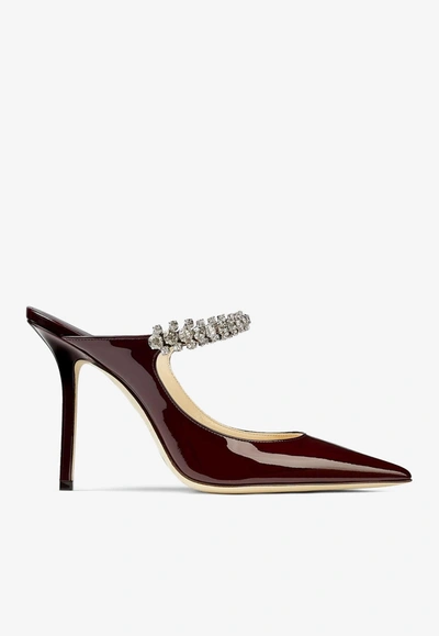 Jimmy Choo Bing 100 Crystal-embellished Mules In Patent Leather In Burgundy