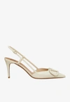 Valentino Garavani Vlogo Signature Patent Leather Slingback Pump 80mm Woman Light Ivory 42 In Ivory