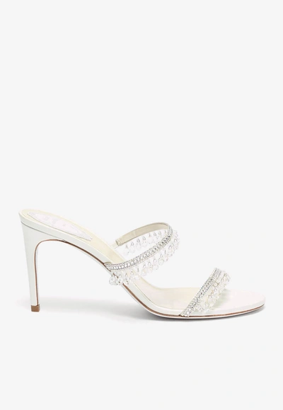 René Caovilla Chandelier 80 Crystal-embellished Mules In Ivory