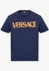 Versace Barocco Embroidered Logo T-shirt In Navy