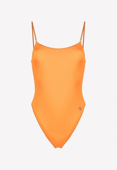 Dolce & Gabbana Backless One-piece Swimsuit In Orange