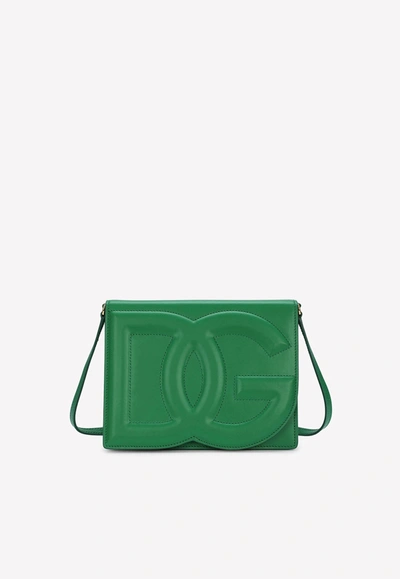 Dolce & Gabbana Dg Logo Crossbody Bag In Calf Leather In Green