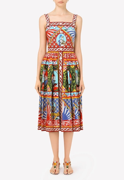 Dolce & Gabbana Carretto Print Square-neck Cotton Dress In Multicolor