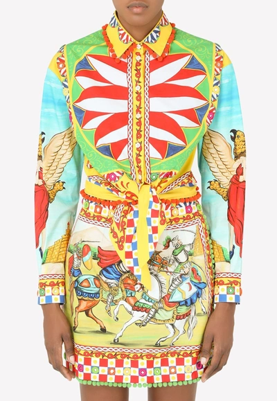 Dolce & Gabbana Carretto Print Cotton Cropped Shirt In Multicolor