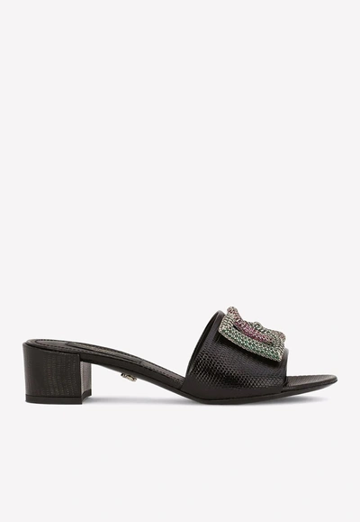 Dolce & Gabbana 40 Crystal Dg Mules In Calf Leather In Black