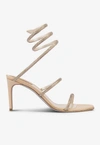 René Caovilla Cleo 80 Crystal-embellished Wraparound Sandals In Beige