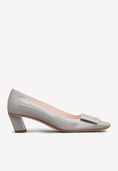 Roger Vivier Belle Vivier 45 Metal Buckle Pumps In Patent Leather In Grey