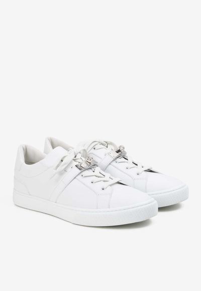 Pre-owned Hermes Day Palladium Kelly Buckle Sneakers In Calf Leather In White