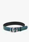 Dolce & Gabbana Dg Crystal Belt In Python-print Leather In Blue