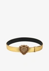 Dolce & Gabbana Devotion Heart Metallic Alligator-print Belt In Gold