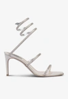 RENÉ CAOVILLA CLEO 80 CRYSTAL-EMBELLISHED WRAPAROUND SANDALS,C10416-080-R001V232 GREY SATIN/C.SILVER SHA