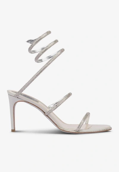 René Caovilla Cleo 80 Crystal-embellished Wraparound Sandals In Grey