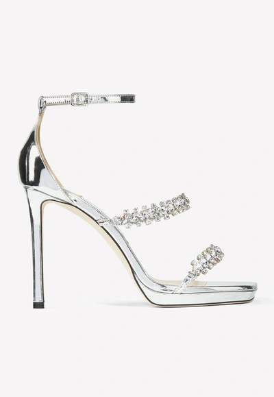 Jimmy Choo Bing Metallic 105mm Sandals In Silver