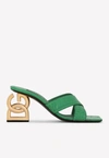 Dolce & Gabbana Crocodile-print Calfskin Mules With Dg Pop Heel In Green