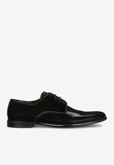 Dolce & Gabbana Brushed Calfskin Derby Shoes In Black