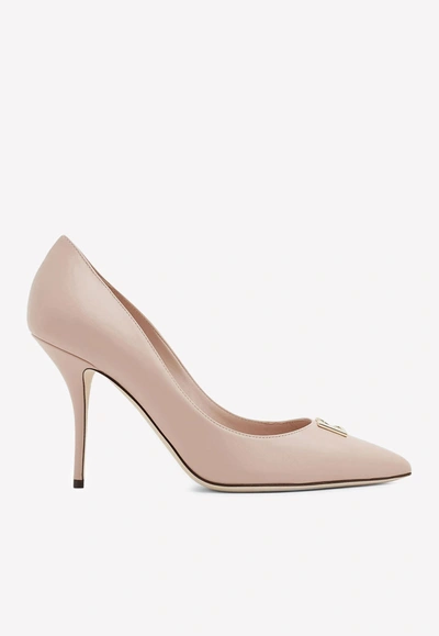 Dolce & Gabbana 90 Dg Logo Leather Pumps In Blush