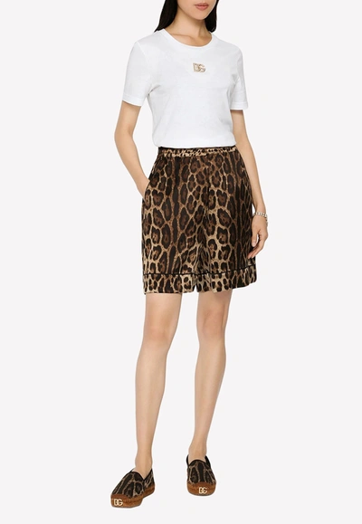 Dolce & Gabbana Animalier Printed Silk Shorts In Brown