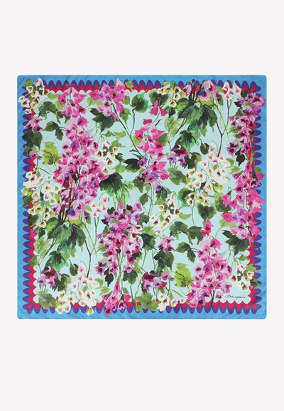 Dolce & Gabbana Bluebell-print Twill Scarf (70 X 70) In Pink Blue