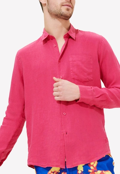 Vilebrequin Caroubis Long-sleeved Linen Shirt In Pink