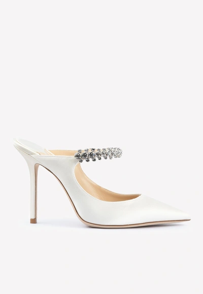 Jimmy Choo Bing 100 Crystal-embellished Satin Mules In Ivory