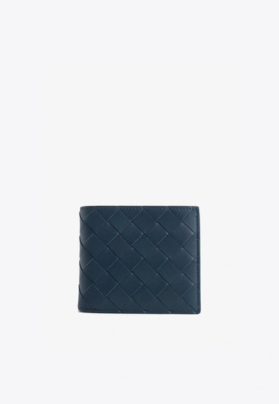 Bottega Veneta Leather Bi-fold Wallet In Navy