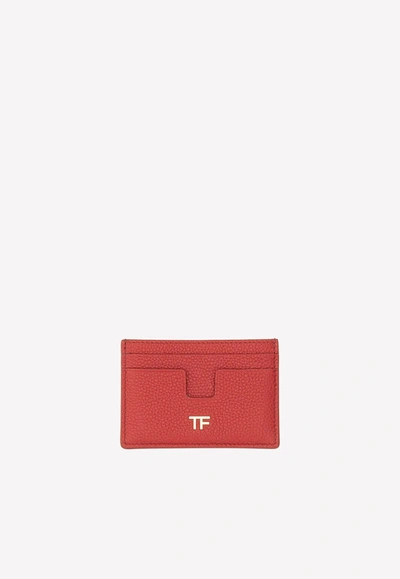 Tom Ford Calf Leather Logo Cardholder In Red