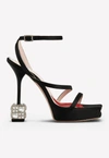 Roger Vivier Cube 120 Crystal Heel Satin Sandals In Black