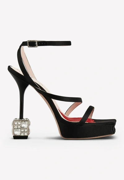 ROGER VIVIER CUBE 120 CRYSTAL HEEL SATIN SANDALS,RVW65232250RS0B999 NERO