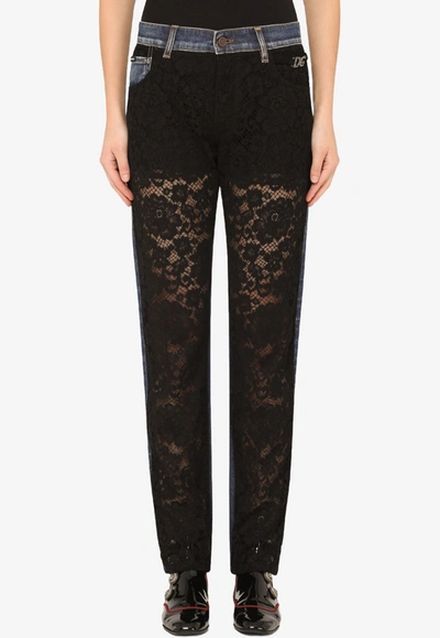 Dolce & Gabbana Lace-panel Boyfriend Jeans In Black