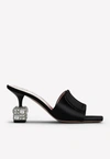 Roger Vivier Cube Crystal-heel Velvet And Leather Mules In Black