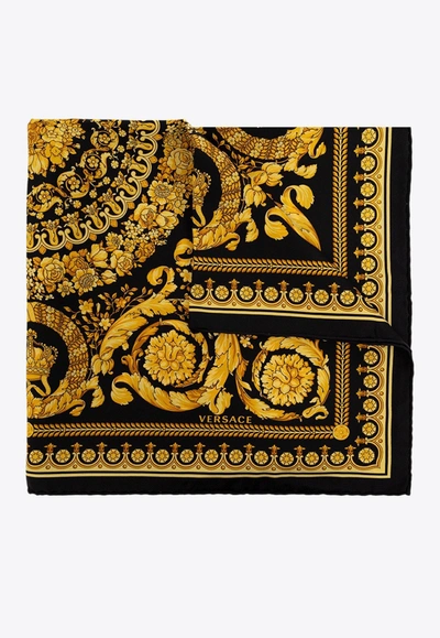 Versace Barocco-print Square Silk Scarf In Gold