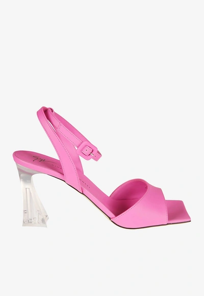 Giuseppe Zanotti 80 Square Toe Buckle Sandals In Leather In Pink