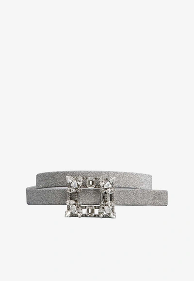 Roger Vivier Broche Vivier Buckle Glitter Belt In Silver