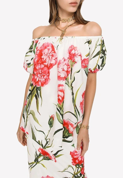 Dolce & Gabbana Carnation-print Off-shoulder Blouse In Multicolor