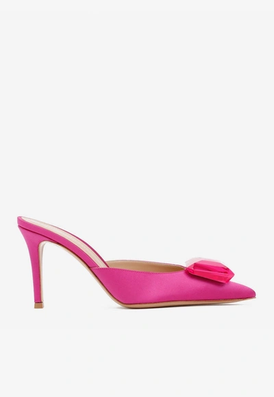 Gianvito Rossi 90 Crystal Mules In Silk In Pink