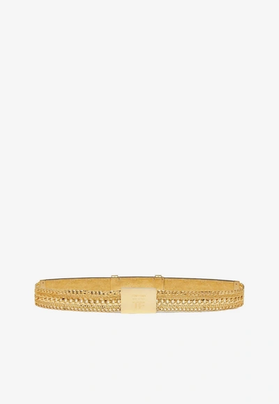 Tom Ford Chain Belt In Laminated Nappa Leather In Gold