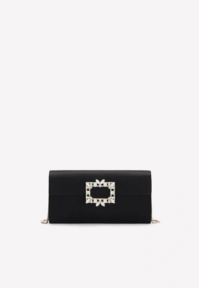 Roger Vivier Broche Vivier Buckle Clutch In Satin In Black