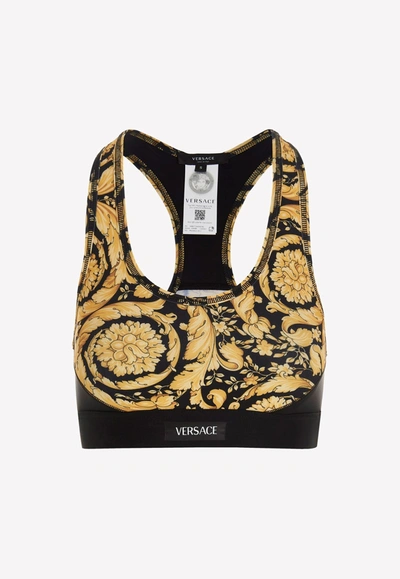 Versace Barocco Print Sports Bra In Multicolor