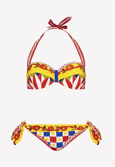 Dolce & Gabbana Carretto Print Halterneck Bikini In Multicolor