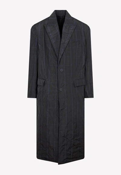 Balenciaga Checkered Long Nylon Raincoat In Gray