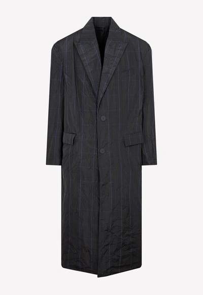 Balenciaga Checkered Long Nylon Raincoat In Grey