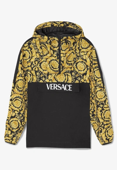 Versace Barocco Print Hooded Pullover Anorak In Black