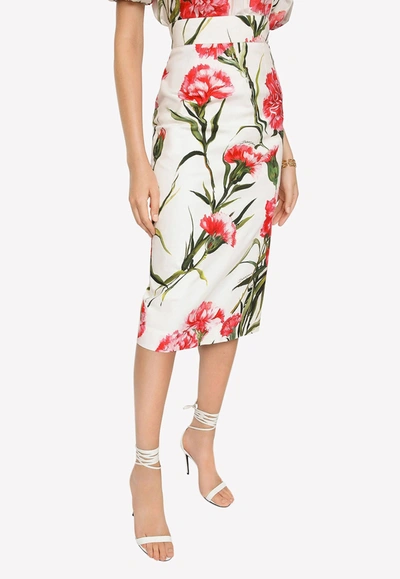 Dolce & Gabbana Carnation Print Midi Skirt In Multicolor