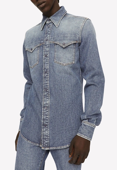 Dolce & Gabbana Denim Long-sleeve Shirt In Blue